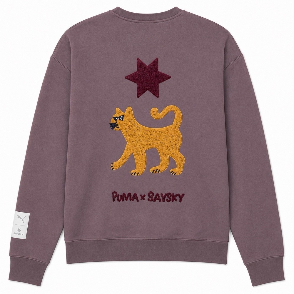 PUMA x SAYSKY Unisex Crew Sweatshirt Medium Purple Heavyweight Cotton